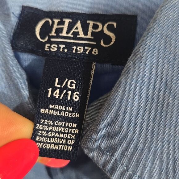 Chaps Boys 14/16 Blue Point Collar Long Sleeve Dress Shirt Formal Wedding Dressy - Picture 3 of 7